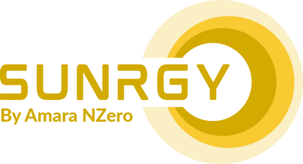 SUNRGY By Amara NZero logo with yellow and white design on a white background